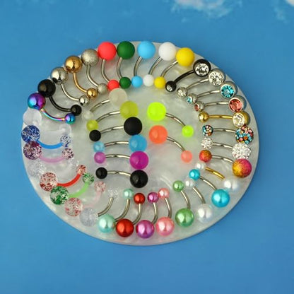 42-12Pcs 14G Surgical Stainless Steel Belly Button Rings for Women hypoallergenic Simple Acrylic Glow In Dark Cute Belly Rings Navel Piercing Jewelry Pack for Women - color: JL82-42pcs