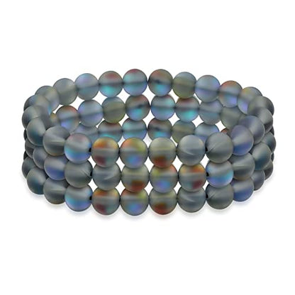 Bling Jewelry Unisex Stackable Set Of 3 Gemstone Round Bead 8MM Stretch Bracelet For Women Teen Men Multi Strand Stacking Adjustable - color: Created Blue Moonstone