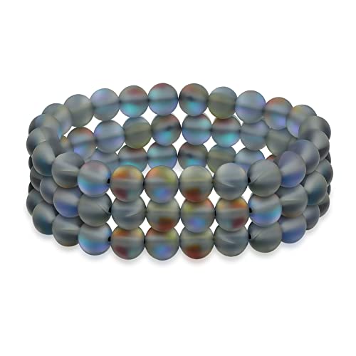 Bling Jewelry Unisex Stackable Set Of 3 Gemstone Round Bead 8MM Stretch Bracelet For Women Teen Men Multi Strand Stacking Adjustable - color: Created Blue Moonstone