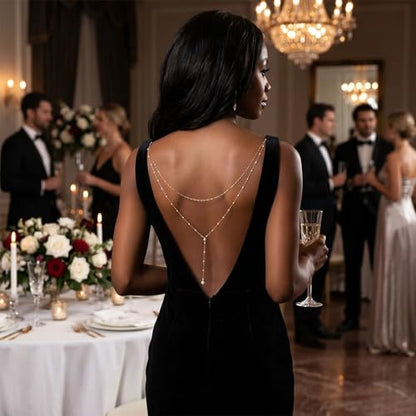 Back Necklace for Backless Dress Rhinestone Body Chain Jewelry for Women Backdrop Necklace Bridal Dress Crystal Wedding Jewelry Gift - color: A1:SetA