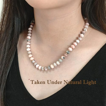 Boho Gemstone Beaded Necklace for Women – Colorful Natural Stone Choker 18K Solid Heart-Shaped Pendant, Summer Beach Jewelry - color: Pink Zebra Jasper