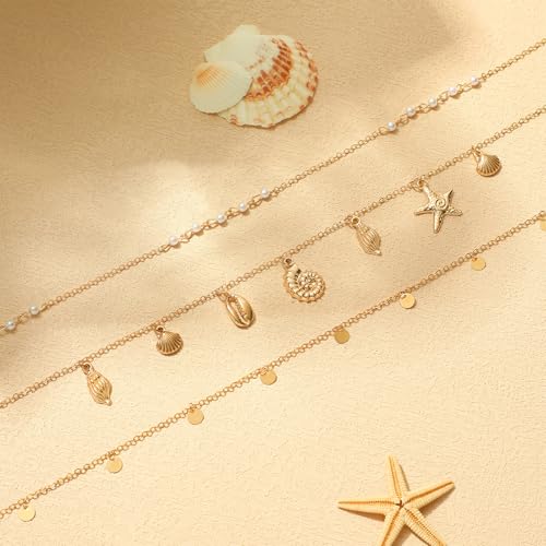 14K Gold Plated Waist Chain for Women Layered Waist Beads Belly Chain Belt, Waterproof Summer Beach Body Jewelry for Bikini, Festival Vacation Accessories for Women - style: Conch Tassel