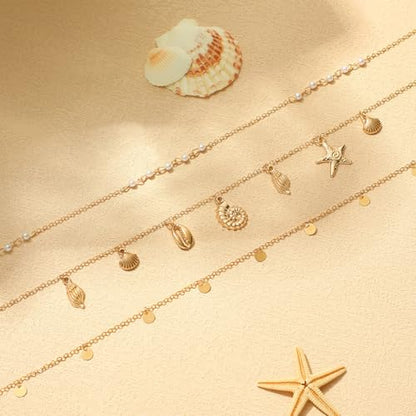 14K Gold Plated Waist Chain for Women Layered Waist Beads Belly Chain Belt, Waterproof Summer Beach Body Jewelry for Bikini, Festival Vacation Accessories for Women - style: Conch Tassel