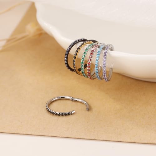 FUNLMO 20G 18G 16G 12G Nose Ring Hoop Conch Rook Daith Helix Tragus Piercing Jewelry 316L Surgical Steel Cartilage Earring Conch Hoop Earring Septum Jewelry Belly Lip Ring 5mm to 14mm - color: Silver-Red CZ, 1pc