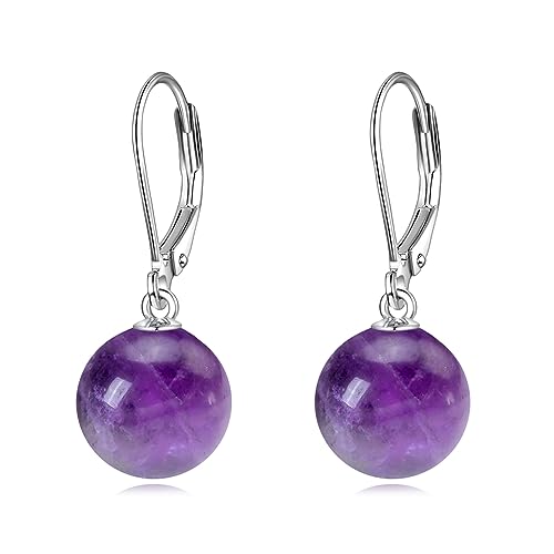 925 Sterling Silver Pearl Leverback Earrings Dangle Drop Jewelry Gifts for Women - style: Amethyst