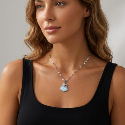 Jean Beau Dainty Pendant Necklaces for Women, Cute Chain Necklace Jewelry Gift - color: Silver Blue