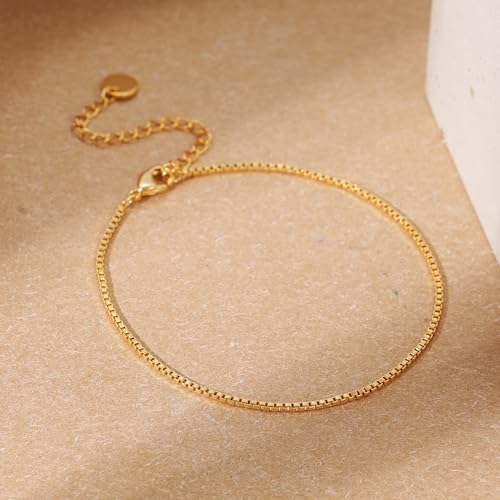 SLOONG 14K Gold Plated Pearl Bracelets for Women Trendy | Dainty Stackable Layered Chain Bridesmaid Bracelets, Waterproof Wedding Jewelry for Women Adjustable 6"+2" - color: Style8(Box Chain)