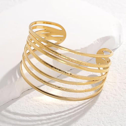 Multi-Layer Cuff Bracelet for Women Cross Wire Bracelets Open Wide Cuff Gold Bangle Bracelet - color: Gold 2