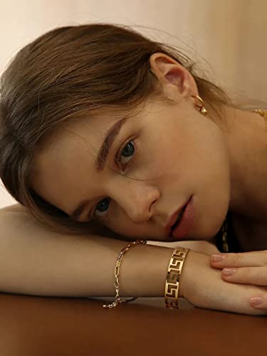 PERNNLA PEARL Dainty Gold Bar Bracelet for Women Simple Delicate Thin Cuff Bangle Hook Bracelet 18K Gold Plated Handmade Minimalist Jewelry - color: 10.Hollow Out
