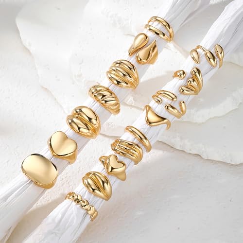 31 Pcs Chunky Gold Rings Fashion Stackable Rings for Women Statement Womens Rings Set Knuckle Band Ring Jewelry Gifts - style: Golden 16 pcs