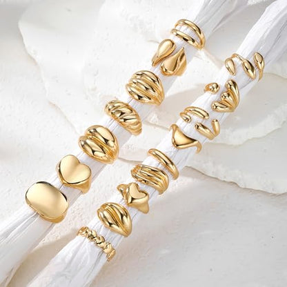 31 Pcs Chunky Gold Rings Fashion Stackable Rings for Women Statement Womens Rings Set Knuckle Band Ring Jewelry Gifts - style: Golden 16 pcs