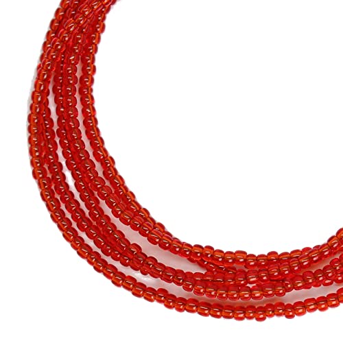 Kathy Bankston Red Seed Bead Necklace, Thin 1.5mm Single Strand Beaded Necklace - color: Shiny Siam Red