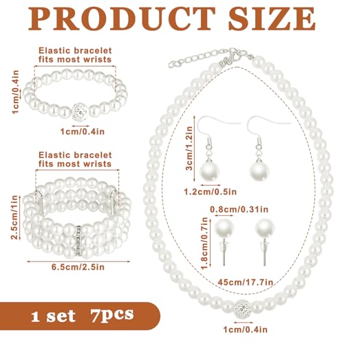 5PCS Faux Pearl Jewelry Set for Women Pearl Rhinestone Jewelry Set for Women Simulated Pearls Rhinestone Necklace Earrings Bracelet for Wedding Mother's Day Gifts Bridal Shower Tea Party Accessories