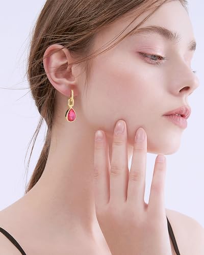 Crystals Teardrop Dangle Drop Earrings, 18K Gold Plated Hoop Earrings Zirconia Jewelry for Women Gifts - color: Rose Red-Long