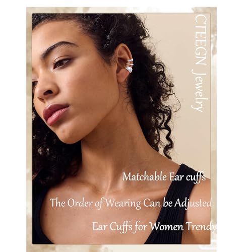 14K Gold/Silver Plated Ear Cuffs Non Piercing Set Clip On Dainty | Non Pierced Ear Cuff, Stackable Small Cartilage Hoop Huggie Set, Tarnish Resistant Hypoallergenic Trendy Jewelry Gift - style: silver style 4