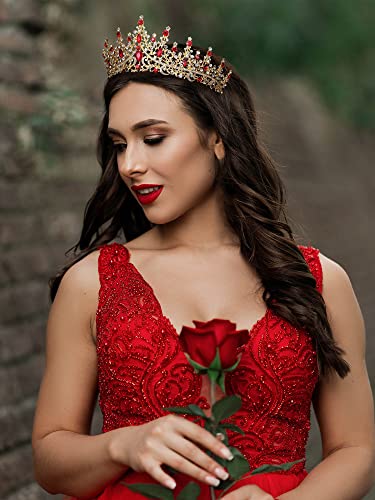 SWEETV Crystal Wedding Tiara for Women, Royal Queen Crown Headband, Rhinestone Princess Hair Accessories for Prom Birthday - color: 3.Red