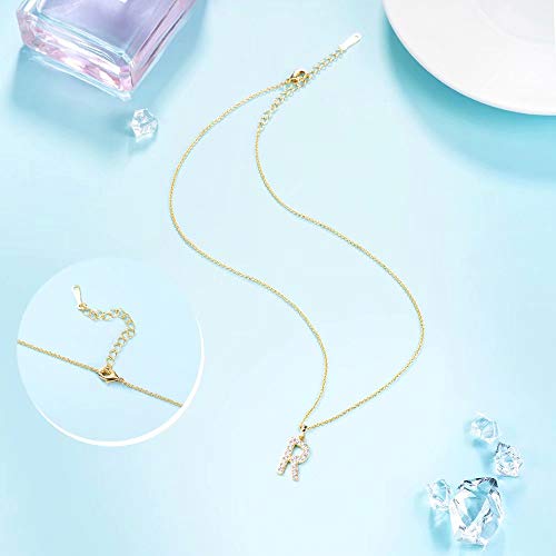 Tarsus Initial Cubic Zirconia Necklace for Women Teens | Jewelry Gifts for Women Adjustable Chain 18" + 2" - style: Gold-R-Diamond style