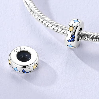 Hapour 925 Sterling Silver Charms for Bracelet Necklace Dangle Pendant Bead | Bear Charm, Elephant Zebra Cat Dream catcher Family Birthday European Jewelry Charm, For Women Mom - color: Sun Moon Star Bead