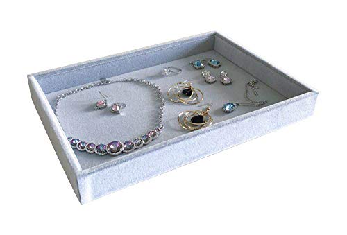Stackable Tray Grey Velvet Premium Quality Jewelry Small Collections Organizer Multi Function Practical Versatile Design Home Store Trade Show Holder Closet Drawer Divider Inserts - size: Flat Tray