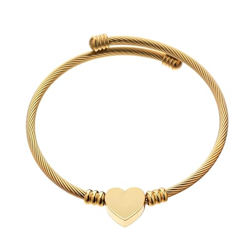 kelistom 316L Stainless Steel Love Heart Charm Bracelet for Women Romantic Gift Silver/Rose/18k Gold Plated OT Clasp Bracelets - color: Rose,Silver