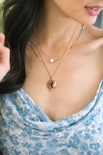 18k Gold Plated Chain Link Necklace for Women, Baroque Pearl/Compass Pendant Necklace - color: Locket