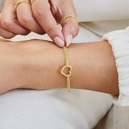 Bracelets for Women, 14K Gold Silver Plated Ring Bracelet Hand Chain | Dainty Cubic Zirconia Charms, Stackable Link Chain, Hypoallergenic Body Jewelry for Everyday Wear, Cute Trendy Gifts - color: Gold