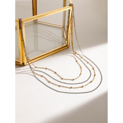 Stackable Chains Women 18K Plated Box Cuban Paperclip Layered Chain Choker Necklace Gold Silver Multi Chain Mixed Metal Stack Chains Set for Women - color: bead chain necklace