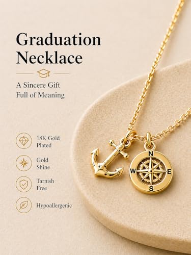 Zealmer Dainty 18K Gold Plated Compass World Map Pendant Necklace Graduation Gift for Friends - color: Travel