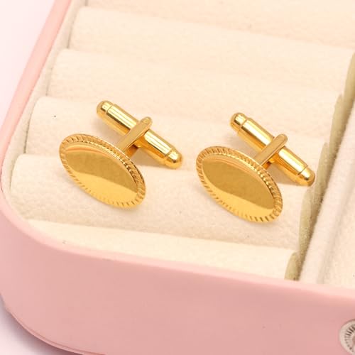LeCalla 925 Sterling Silver Men's Cufflink | Silver Cufflinks For Men Jewelry | 14K Gold-Plated Cufflinks Business Wedding Shirt Accessories Gift for Son, Father, Husband - style: 14K Oval Shaped
