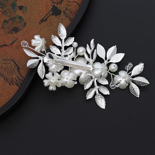 Wedding Hair Clips, Crystal Hair Pins Pearl Rhinestone Hair Barrettes, Bridal Flower Hair Pieces Pearl Headpieces Hair Accessories for Women Girls (Silver) - color: Silver