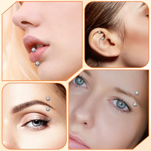 12pcs Curved Barbell Piercing Jewelry 16g Eyebrow Rook Piercing Jewelry | with 3mm Balls Stainless Steel Vertical Labret Lip Eyebrow Rings Tragus Helix Belly Lip Ring Body Piercings - color: Silver