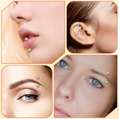 12pcs Curved Barbell Piercing Jewelry 16g Eyebrow Rook Piercing Jewelry | with 3mm Balls Stainless Steel Vertical Labret Lip Eyebrow Rings Tragus Helix Belly Lip Ring Body Piercings - color: Silver