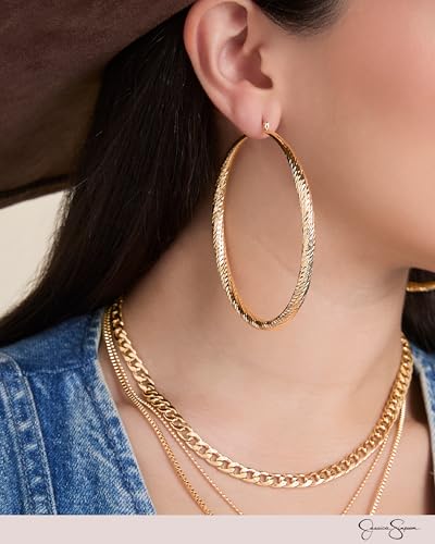 Jessica Simpson Womens Hoop Earrings - Silver-Tone or Gold-Tone Hoop | Earrings for Women - color: Gold Textured