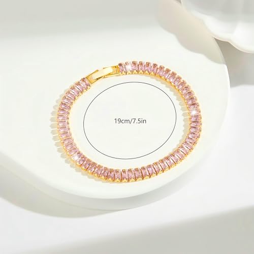 18K Gold Plated 5.0mm Pink Cubic Zirconia Tennis Bracelet|5.9-7.5in Multi-Size Classic Women's Tennis Bracelet - size: 7.5 inch/19cm