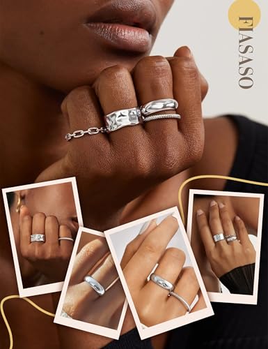 FIASASO Chunky Gold Rings for Women Non Tarnish - 4Pcs 14K Gold Plated Dainty Stackable Ring Set Trendy Hypoallergenic Thick Dome Statement Finger Knuckle Rings Pack Size 5-10 - color: Silver