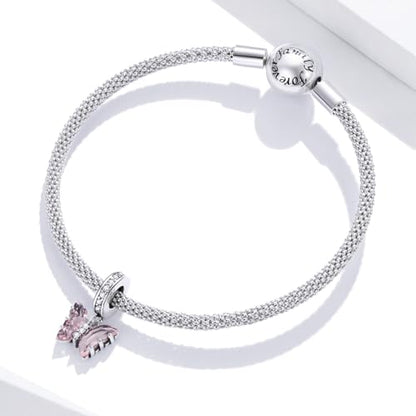 BISAER 925 Sterling Silver Charms for Bracelets Cat Dog Sloth Animal Beads Butterfly Fairy Heart Dangle Pendant Charms - color: Butterfly CZ
