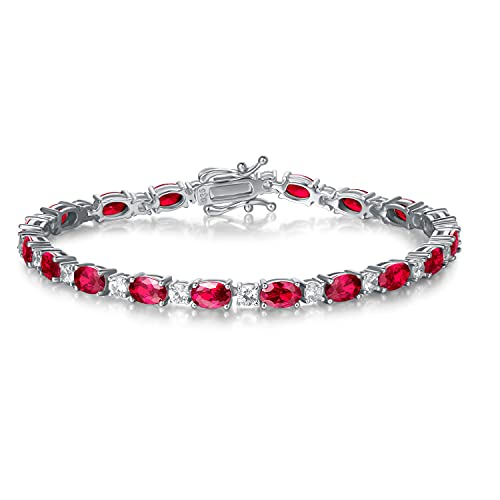 FANCIME Glamour Radiance Sterling Silver Birthstone Tennis Bracelets 7" | Charm Fine Jewelry Birthday Gifts for Women - color: Ruby