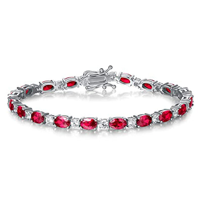 FANCIME Glamour Radiance Sterling Silver Birthstone Tennis Bracelets 7" | Charm Fine Jewelry Birthday Gifts for Women - color: Ruby