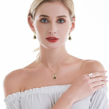 Pearl Jewelry Set For Women S925 Sterling Silver/14K Gold Plated Necklace & Earrings Set Freshwater Pearl Pendant Cage Set for Wedding Anniversary Prom Birthday Gift - color: Golden-Black