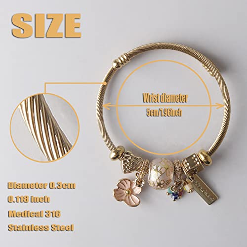 DS Charm Bracelets for girls,exquisite cute cartoon gold friendship bracelets Stainless Steel Bangle with birthday Gift box, Adjustable girls jewelry Suitable for holiday gifts - style: Gold-flower