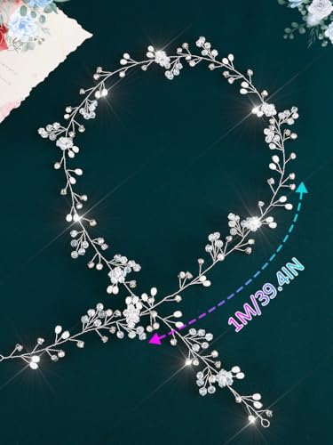 Catery Rhinestone Bridal Hair Vine Headband Silver Wedding Headpiece for Bride Prom Hair Accessories