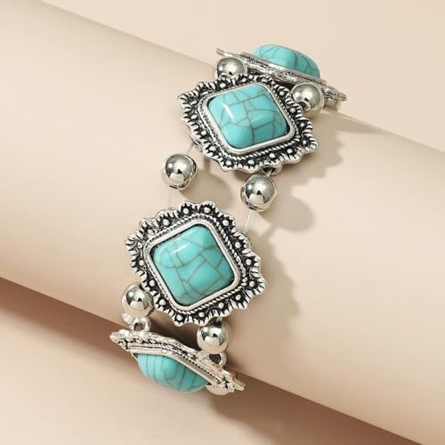 Turquoise Beaded Stretch Bracelets Bohemian Stackable Bracelets Y2K Summer Beach Bracelets Jewelry for Women - color: Silve-A