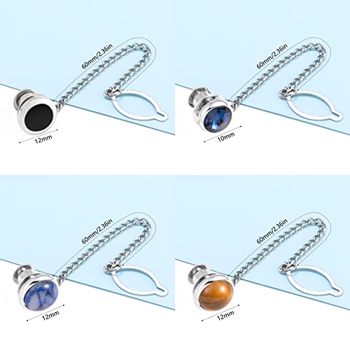 Tie Pins for Men Silver Tie Pins with Chain, Tie Tack Pins Brooch Personalized Wedding Business Gifts - color: 4pcs-B