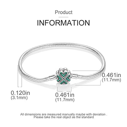 MULA 925 Sterling Silver Snake Chain Charm Bracelet Butterfly Sunflower Heart with 5A Cubic Zirconia Bracelets for Women - color: Four-leaf Clover, size: 7.1in (fit wrist size 5.9in )