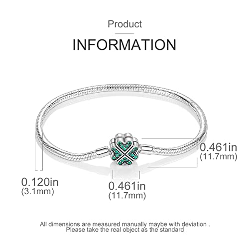 MULA 925 Sterling Silver Snake Chain Charm Bracelet Butterfly Sunflower Heart with 5A Cubic Zirconia Bracelets for Women - color: Four-leaf Clover, size: 7.9in (fit wrist size 6.7in )