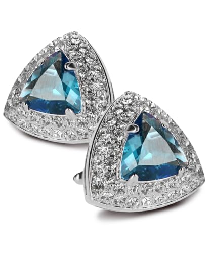 Triangular Crystal Diamond Set Cuff Links for Men – Tuxedo Suit Accessories, Cufflinks for Men - style: Navy Blue/Silver