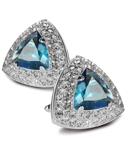 Triangular Crystal Diamond Set Cuff Links for Men – Tuxedo Suit Accessories, Cufflinks for Men - style: Navy Blue/Silver