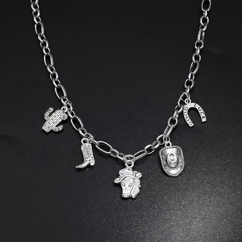 JNF Cute Shell Conch Boho Charm Necklace for Women Sun Moon Star Coin Heart Flower Boot Bow Charms Necklaces Summer Beach Jewelry - color: horse western