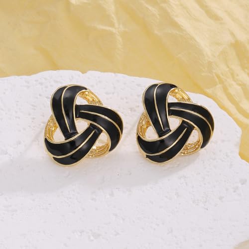 RAUCHBE Big Chunky Gold Earrings for Women Vintage Black Oval Earring Onyx Statement Earrings Trendy Jewelry - style: Knot