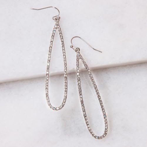 Simulated Diamond Teardrop Dangle Earrings for Women - Long Dangling CZ | Plated in Gold Tone or Silver Tone - color: 2.7" inch Teardrop - Silver